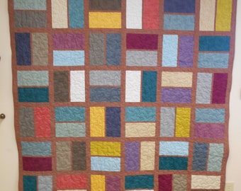 Edredón individual de bloques de colores cálidos: ropa de cama de algodón hecha a mano (172 x 203 cm)