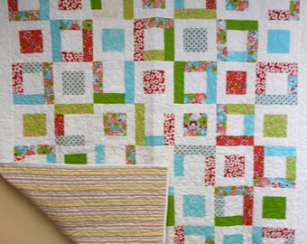 Edredón individual hecho a mano: colcha de algodón colorida (167 x 190 cm)