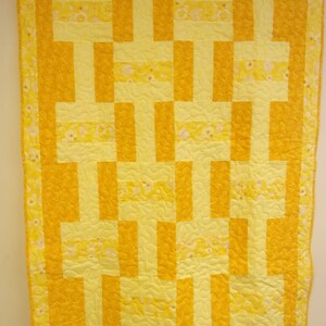 Handmade Quilt, Quilted Yellow Throw, Yellow Fence Rail Lap Quilt 47&quot; x 65&quot;