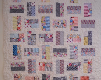 Handmade Strip Quilt: Modern Cotton Throw, 50" x 65"