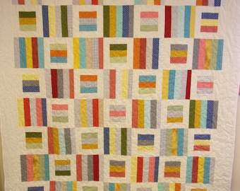 Handmade Fence Rail Quilt: Colorful Cotton Bedding (78" x 88")