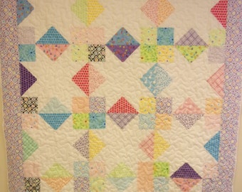 Quilt, Handmade Large White Star Quilt, 67" x 84"