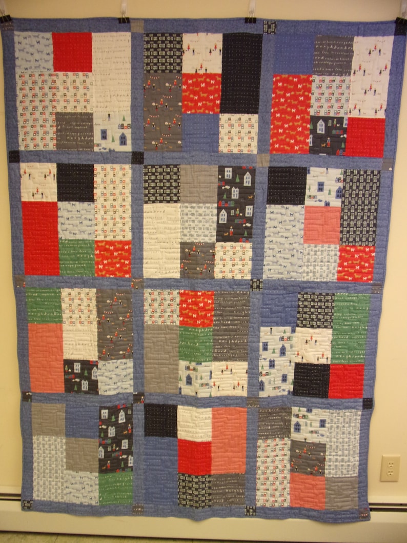 Modern Twin Size Quilt Masculine Large Block Neighborhood Etsy
