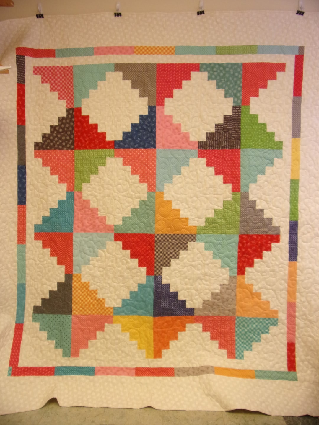 Quilt, Queen Size Colorful Log Cabin Quilt, Traditional Log Cabin Queen