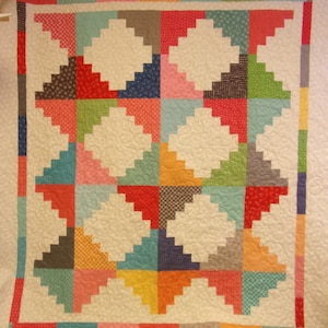 Quilt, Queen Size Colorful Log Cabin Quilt, Traditional Log Cabin Queen Quilt, 82&quot; x 93&quot;