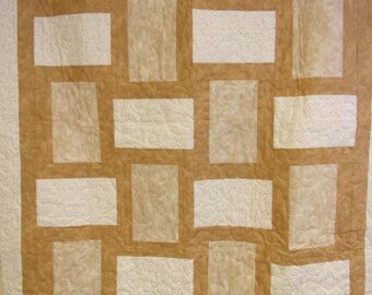 Handmade Tan and Brown Quilt, Brown Quilted Throw, 50" x 60"