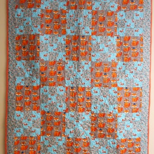 Quilt, Handmade Toddler Quilt, Foxy Toddler Quilt, Teal, Grey and Organe Foxy Quilt 43&quot; x 57&quot;