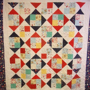 Quilt, Handmade Red White and Bloom Quilt,  79&quot; x 87&quot;