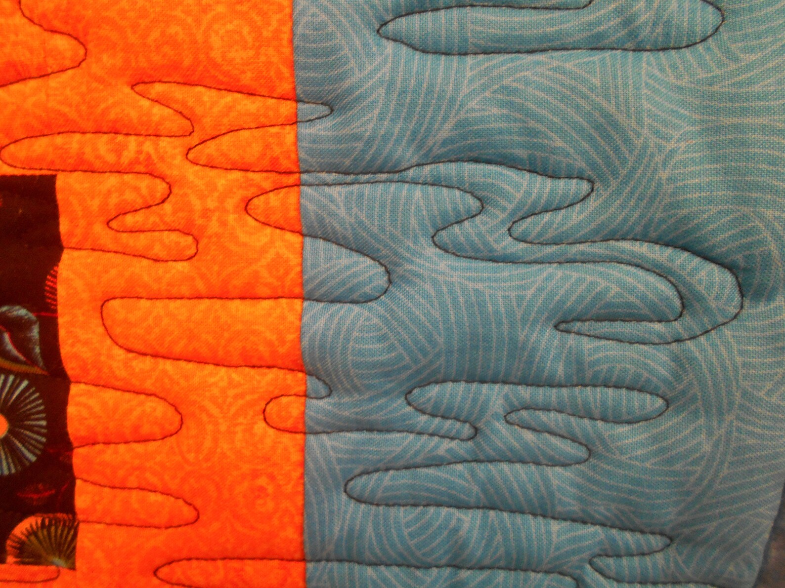 Quilt, Handmade Quilt, Throw Quilt, Lap Quilt, Blue, Orange and Black