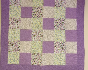 Trapunta per bambini patchwork fatta a mano, trapunta per bambini con fiori viola, 40" x 40"