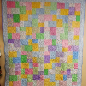 Quilt, Twin Size Quilt, Twin Size Bed Quilt, Basic Pastel Quilt, Pastel Patchwork Quilt 61&quot; x 70&quot;