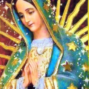 Calcomanía de la Virgen de Guadalupe, adornada a mano