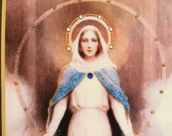 Calcomanía de María Milagrosa, adornada a mano