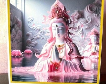 Pink and White Quan Yin 5 X 7 Crystal Art Card