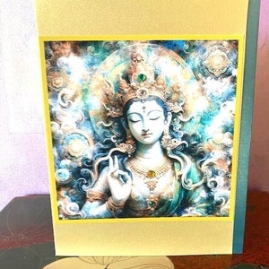 Carte d'art en cristal Tara blanche de la déesse 5 x 7