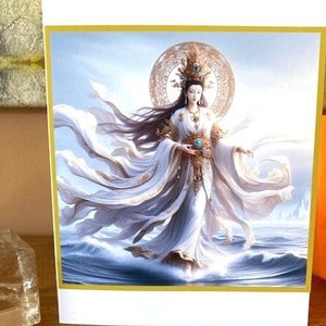 Carte d'art gracieuse en cristal Quan Yin 5 x 7