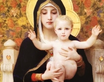 Art Print: The Virgin Of The Lilies, by William Adolphe Bouguereau, 1899. Hand-Embellished.