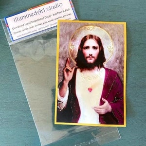 Decalcomania del cuore di Cristo, impreziosita a mano