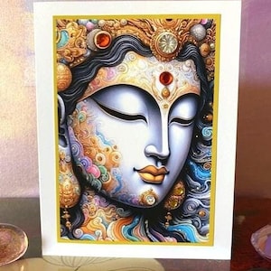 Déesse Guan Yin, entendeuse de cris, carte ornée à la main