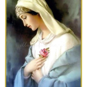 Maria mit Rose, handbemalte Karte