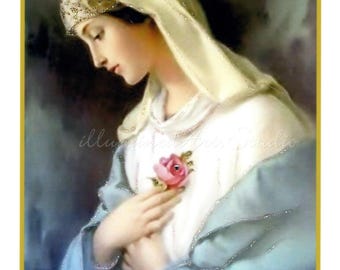 Mary With Rose, Hand-Embellished Card