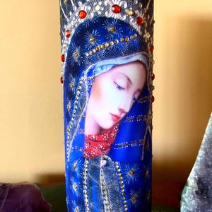 Mary of Sorrows 8" Tall Hand-Embellished Candle