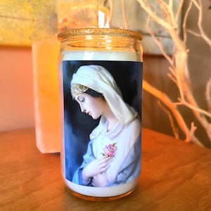 Mother Mary With Rose 3 Day Hand-Embellished Devotional Candle