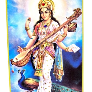 Carte décorée à la main Déesse Saraswati