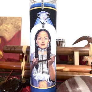 White Buffalo Woman, 8" Tall Hand Embellished Candle