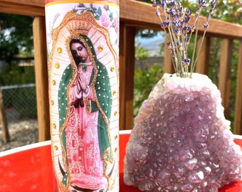 Virgin of Guadalupe, 8&quot; Tall Hand Embellished Candle