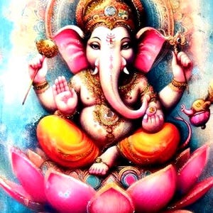 Tarjeta rosa de Ganesh adornada a mano