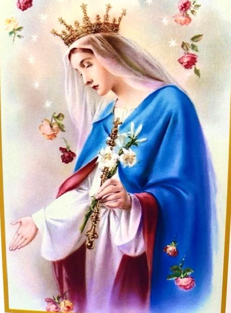 Mother Mary With Roses Card - Etsy