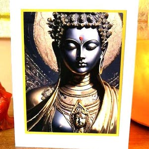Kuan Yin noir onyx, carte rehaussée à la main