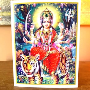 Maha Durga, met de hand versierde kaart