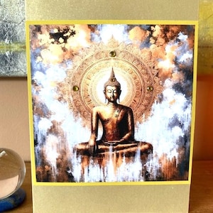 Carte d'art en cristal Bouddha thaïlandais 5 x 7