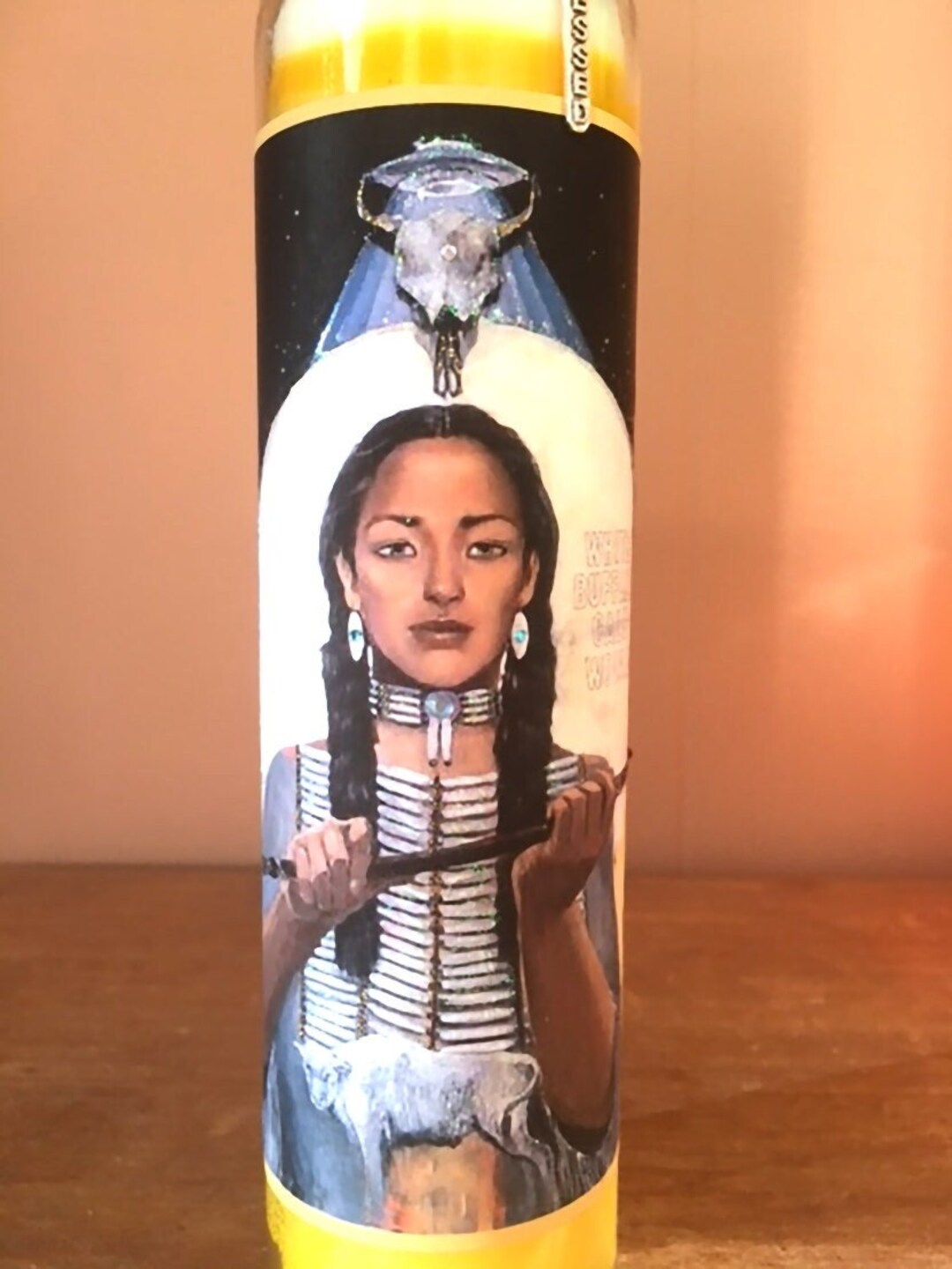 White Buffalo Woman 8 Tall Embellished Candle Etsy