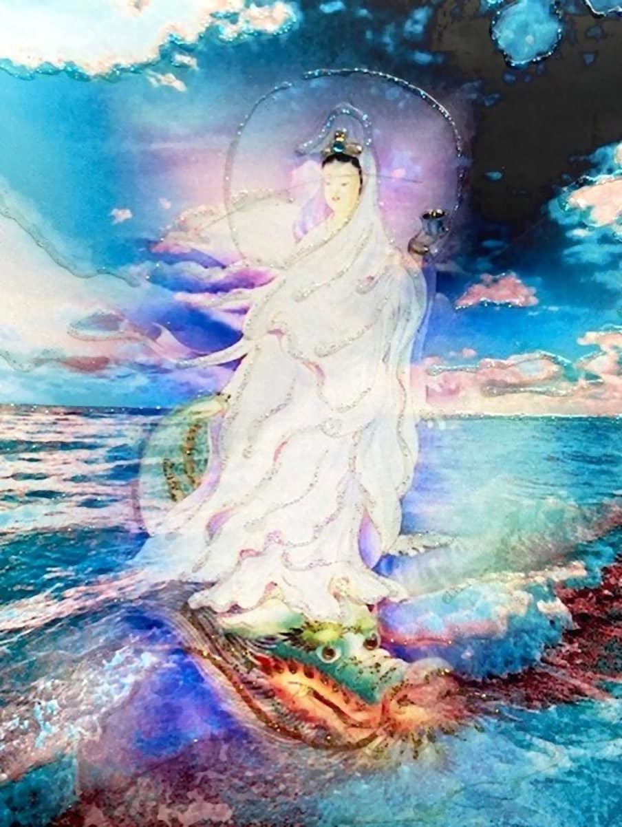 Kuan Yin on Turquoise Waters Decal, Hand-Embellished