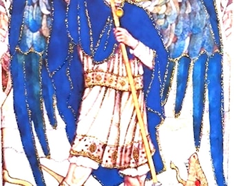Calcomanía del Arcángel Miguel, decorada a mano.