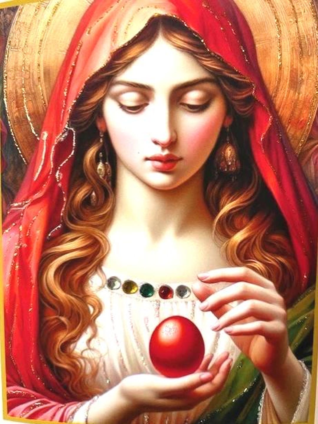 Magdalena With Red Egg Card, Hand-embellished Card - Etsy