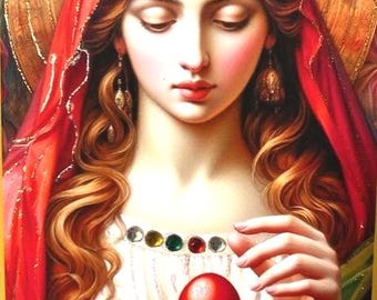 Magdalena mit roter Eierkarte, handverschönerte Karte