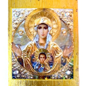 Cartão de arte em folha de ouro de Maria e Criança
