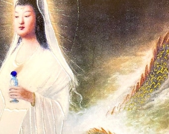 Art Poster: 11" X 17" Quan Yin on Her Dragon, Hand-Embellished