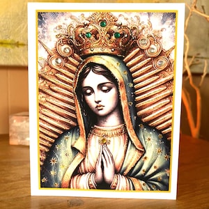 Tarjeta adornada a mano con la Virgen de Guadalupe