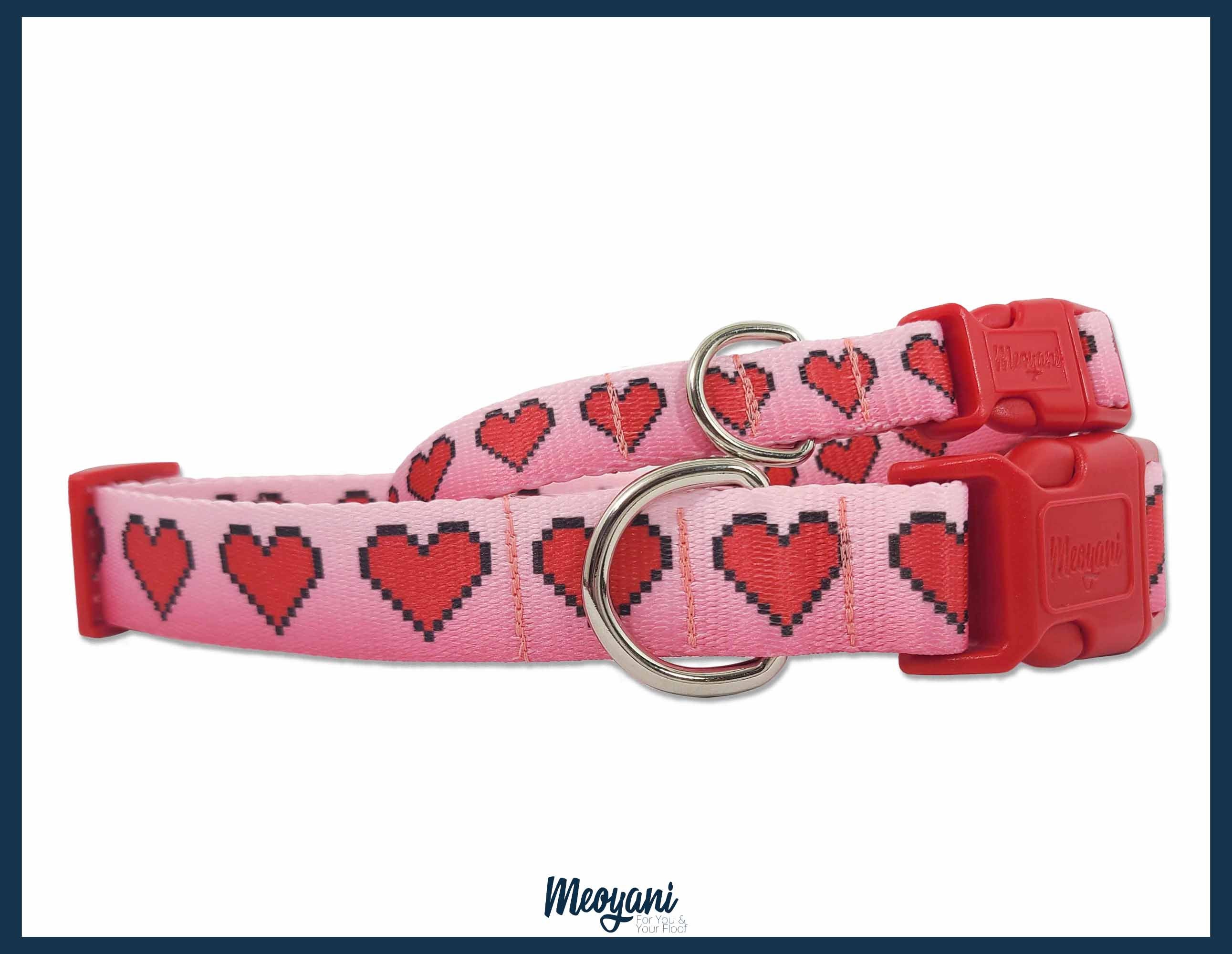 Pixel Valentines Heart Dog and Cat Collars/ Pink Cute Pattern 