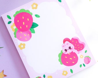 Strawberry Flutter Bunny Memo pad | Strawberry Notepad | 50 sheets | Stationery | Office Supplies
