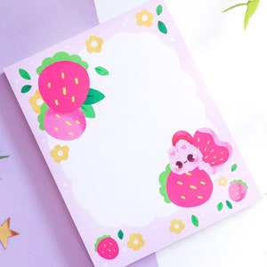 Strawberry Flutter Bunny Memo pad | Strawberry Notepad | 50 sheets | Stationery | Office Supplies