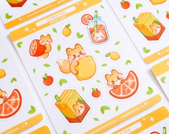 Citrus Fox Planner Sticker Sheet | Waterproof Vinyl | 3.75x4.75 Sticker sheet