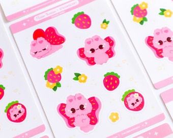 Strawberry Flutter Bunny Planner Sticker Sheet | Waterproof Vinyl | 4x6 Sticker sheet