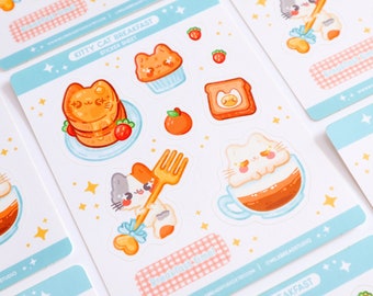 Kitty Cat Breakfast Planner Sticker Sheet | Waterproof Vinyl | 3.75x4.75 Sticker sheet | Updated Design