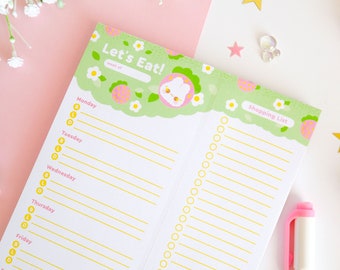 Bloc-notes Meal Planner // Grocery List Pad for Fridge // Tear Off Memo Pad // Strawberry bunny theme